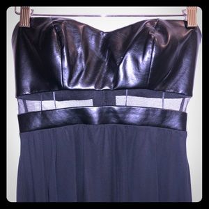 Arden B High-low Strapless Leather/Chiffon Dress